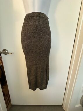 Zara Women's Ribbed Knit Midi Skirt - gold